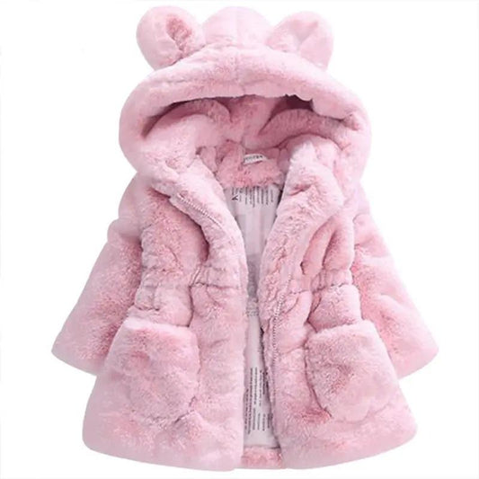 Stevvex pink plush baby hooded puffer jacket for girls 1-7Y on Tampa Home & Garden Store
