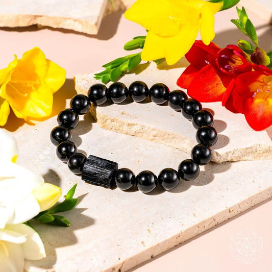 Bracelet Habit Breaker black obsidian tourmaline beads with a rectangular focal bead on Tampa Home & Garden Store