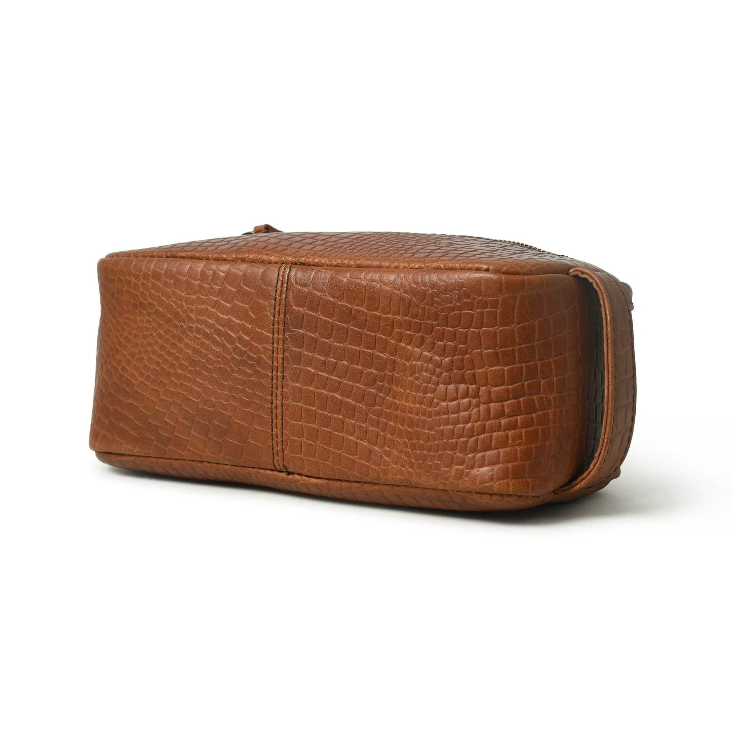 Hairon Croco Leather Toiletry Bag, brown croc-embossed genuine leather travel case on Tampa Home & Garden Store