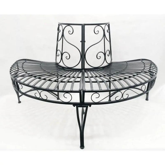 Half-Circle Outdoor Black Powder Coated Aluminum Tree Bench - Tampa Home & Garden Store