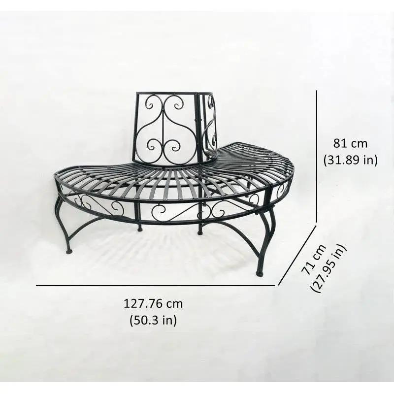 Semi-Circle outdoor black aluminum tree bench with decorative scrollwork by HomePacific on Tampa Home & Garden Store