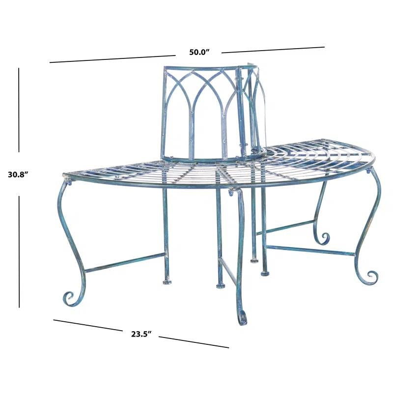 Half-Circle Outdoor Patio Garden Antique Blue Wrought Iron Tree Bench - Tampa Home & Garden Store