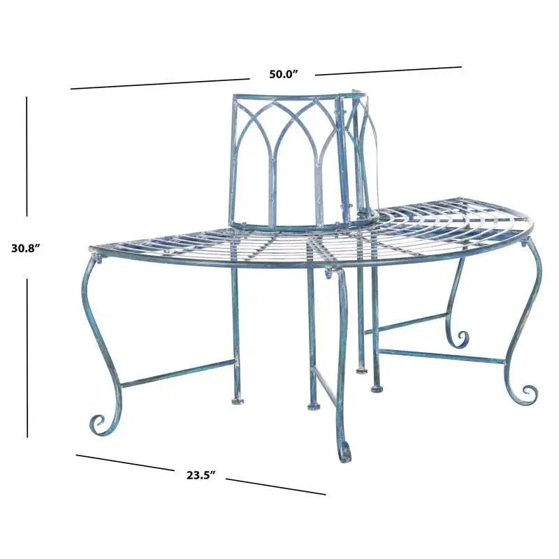 Half-Circle Outdoor Wrought Iron Tree Bench antique blue HomePacific, 50 in wide on Tampa Home & Garden Store