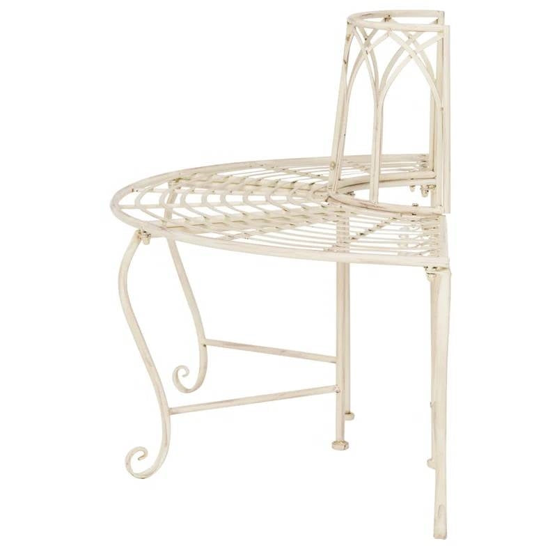 Half-Circle Outdoor Patio Garden Antique White Wrought Iron Tree Bench - Tampa Home & Garden Store