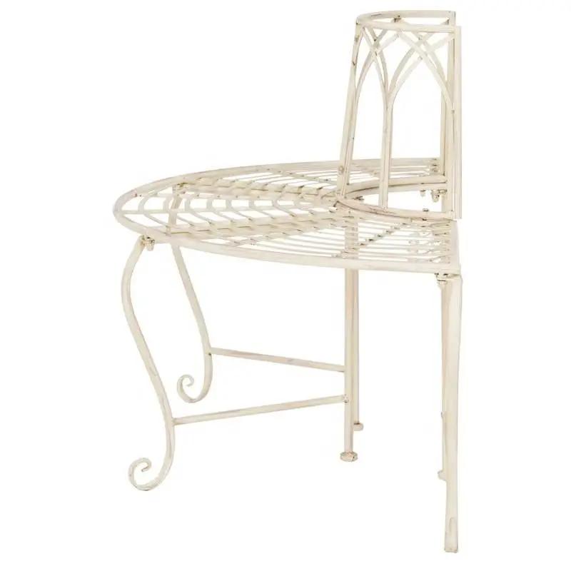 Half Circle Outdoor Patio Garden Tree Bench in antique white wrought iron on Tampa Home & Garden Store
