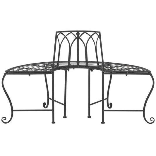 Half-Circle Outdoor Patio Garden Black Wrought Iron Tree Bench - Tampa Home & Garden Store