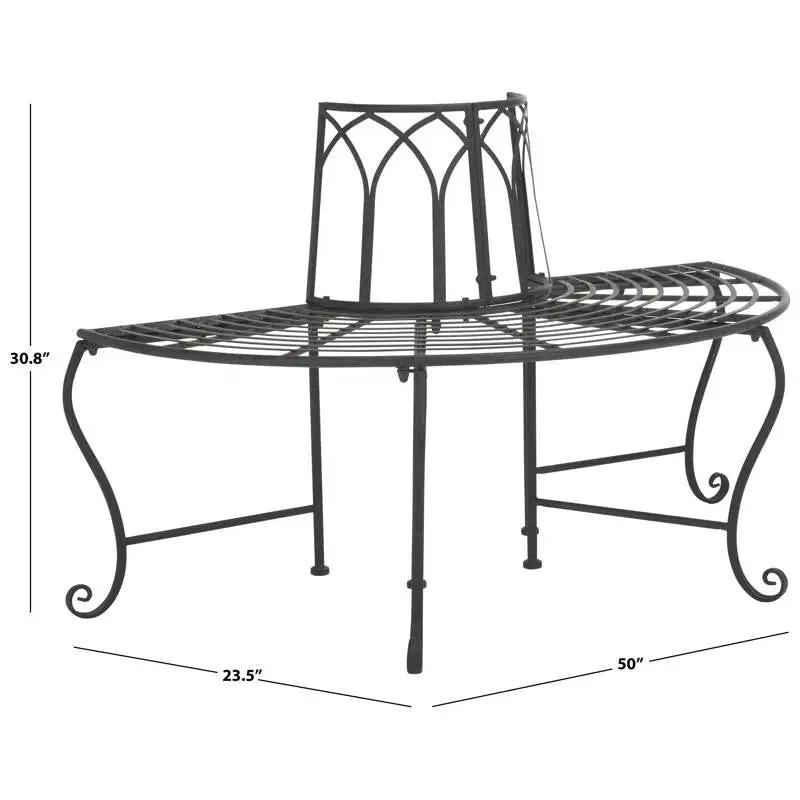 Half Circle Outdoor Black Wrought Iron Tree Bench by HomePacific with lattice back on Tampa Home & Garden Store