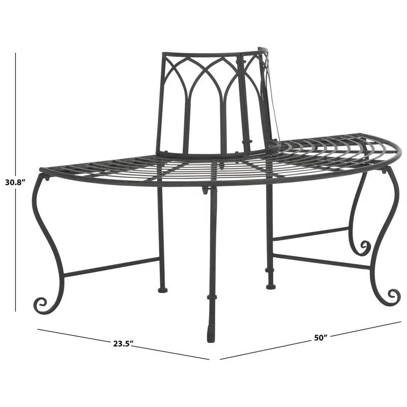 Half-Circle Outdoor Patio Garden Black Wrought Iron Tree Bench - Tampa Home & Garden Store