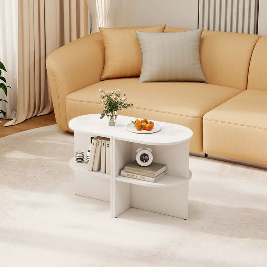 White half-round end table with open shelves, DirectDeals, two storage levels on Tampa Home & Garden Store