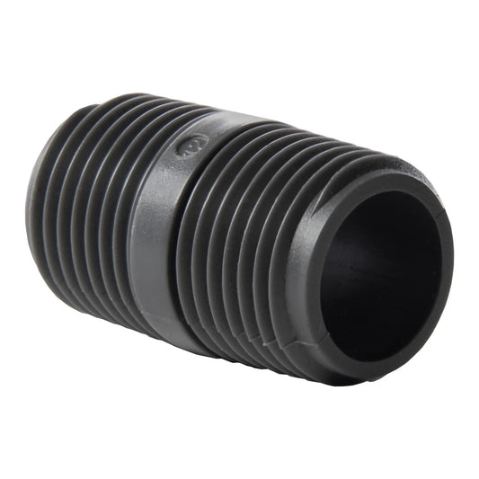 Orbit Irrigation half inch MPT PVC close riser connector, black ribbed PVC pipe fitting on Tampa Home & Garden Store