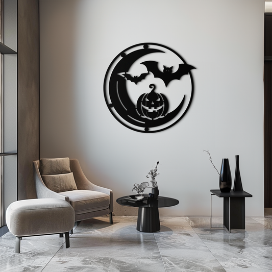 Halloween Bat Pumpkin Metal Wall Art – Spooky Jack-O'-Lantern Steel Decor- KAF371 - Tampa Home & Garden Store