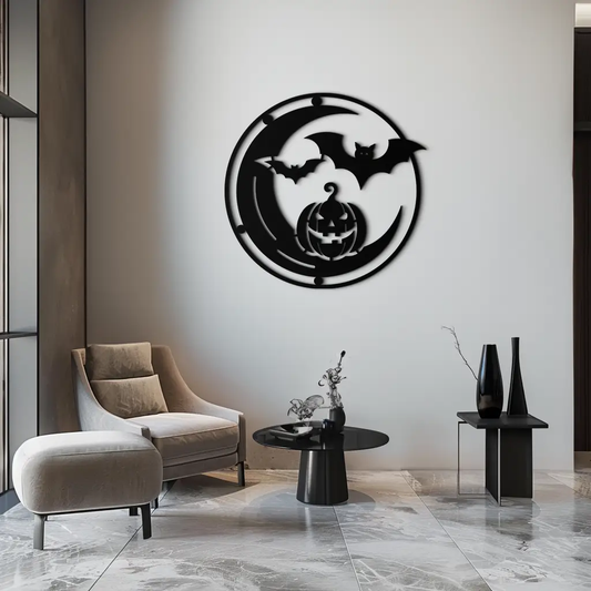 Halloween Bat Pumpkin Metal Wall Art – Spooky Jack-O'-Lantern Steel Decor- KAF371 - Tampa Home & Garden Store