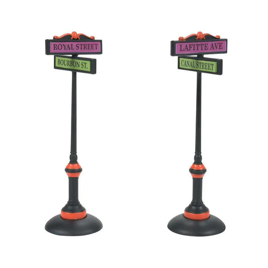 Halloween Festive Street Signs for Trick or Treat, two colorful signs on black posts on Tampa Home & Garden Store