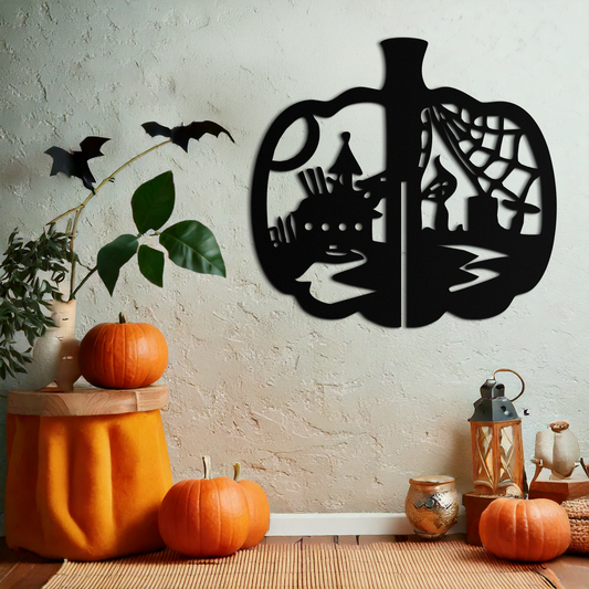 Halloween Pumpkin Metal Wall Art – Spooky Black Steel Halloween Decor- KAF498 - Tampa Home & Garden Store