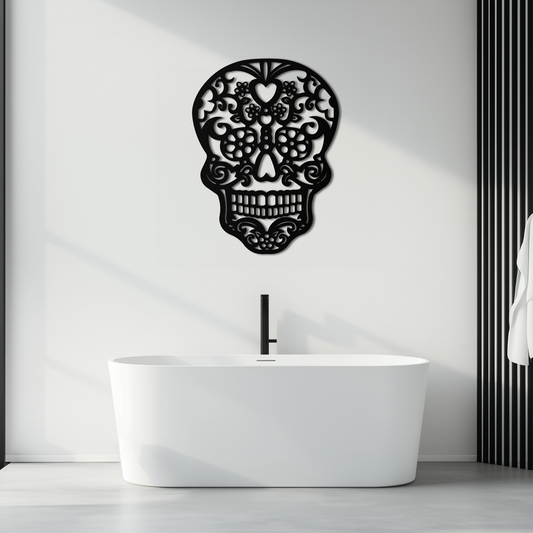 Halloween Skull Metal Wall Art - Intricate Floral Skull Decor- KAF283 - Tampa Home & Garden Store