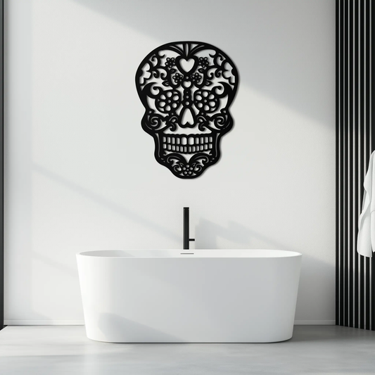Halloween Skull Metal Wall Art - Intricate Floral Skull Decor- KAF283 - Tampa Home & Garden Store