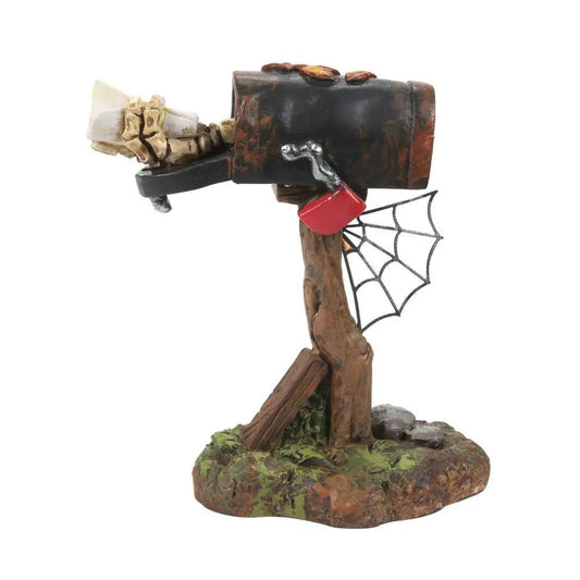 Hand Delivered Mail Prop for Trick or Treat Lane, black mailbox on post with red flag on Tampa Home & Garden Store