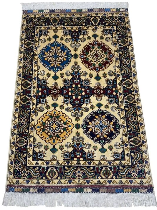 Rug Hand Knotted Afghan Kashi Wool Rug Blue cream field with medallions 2’9” x 4’4” Rugistan on Tampa Home & Garden Store