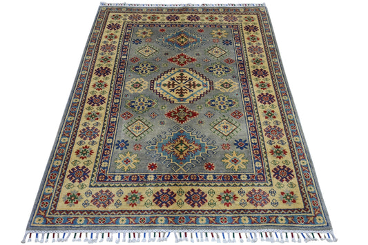 Hand-Knotted Afghani Kazak Wool Rug – 3’11″ x 5’6″ - Tampa Home & Garden Store