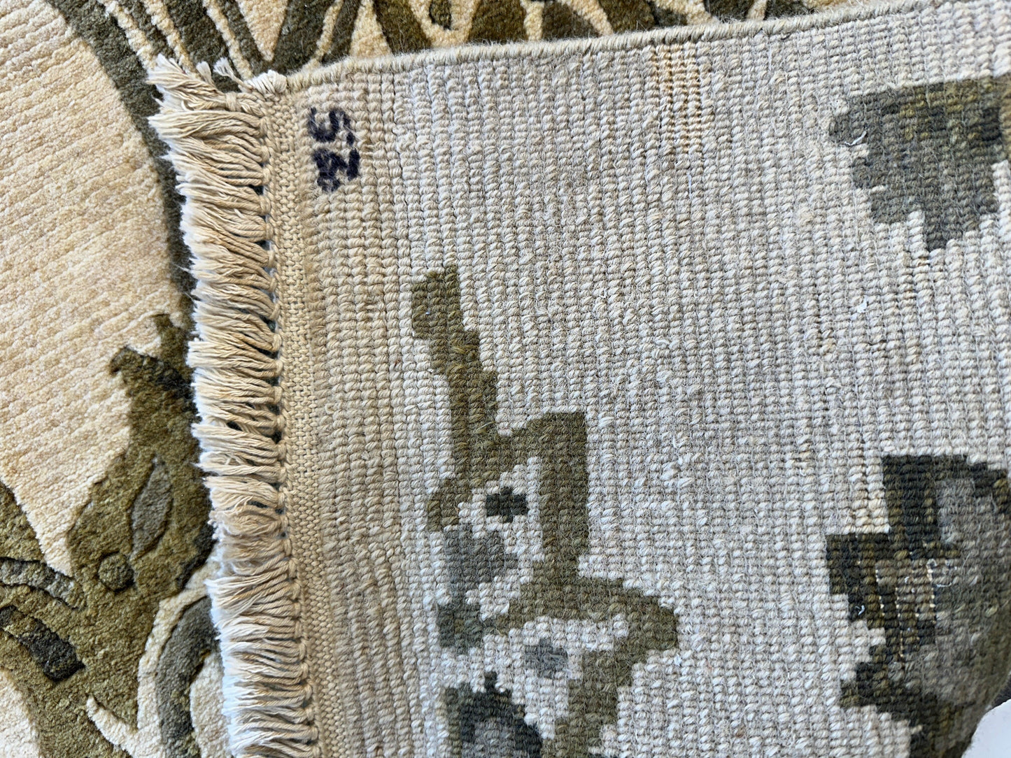 Hand-Knotted Indian Rug - 7'11" x 9'9" - Wool - Floral Pattern - Elegant Beige and Green Design - Tampa Home & Garden Store