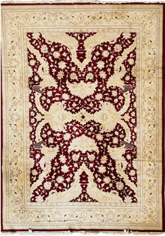 Pak-Ziegler Wool Rug hand-knotted burgundy field with ivory border Rugistan on Tampa Home & Garden Store