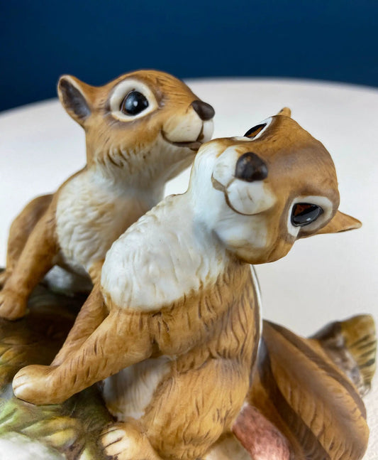 Hand Painted Sweetheart Chipmunks Centerpiece porcelain figurines 2 brown and white chipmunks on Tampa Home & Garden Store