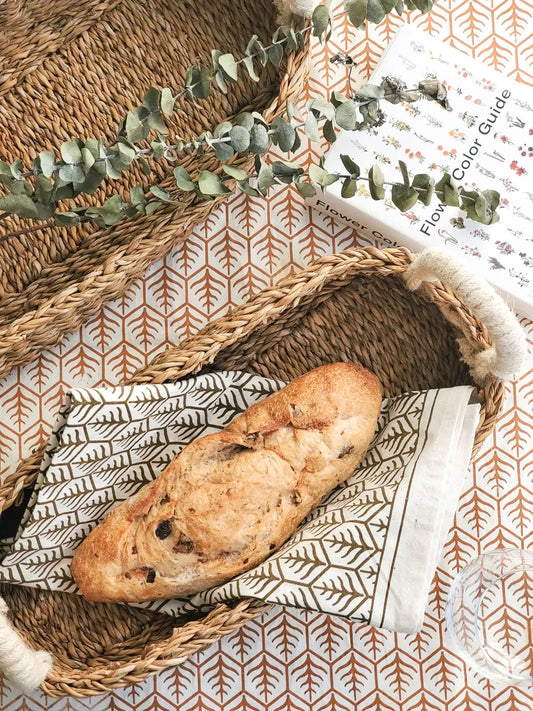 Hand Screen Printed Tea Towels Set of 2 with brown botanical print for kitchen use on Tampa Home & Garden Store
