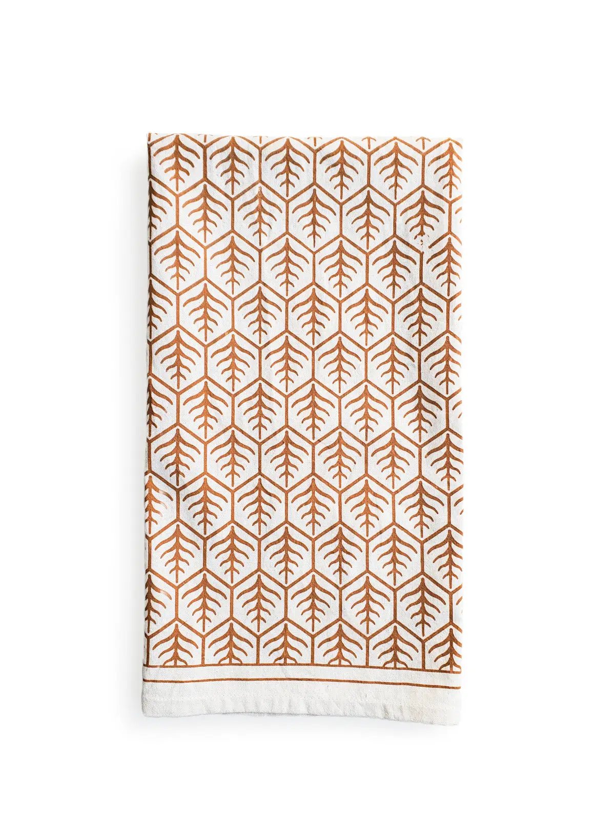 Hand Screen Printed Tea Towels Set of 2 rust brown geometric leaf pattern linens KORISSA on Tampa Home & Garden Store