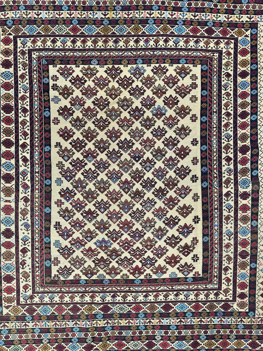 Hand-Woven Afghani Maliki Soumak Wool Kilim Rug - 4'2" x 6' - Tampa Home & Garden Store