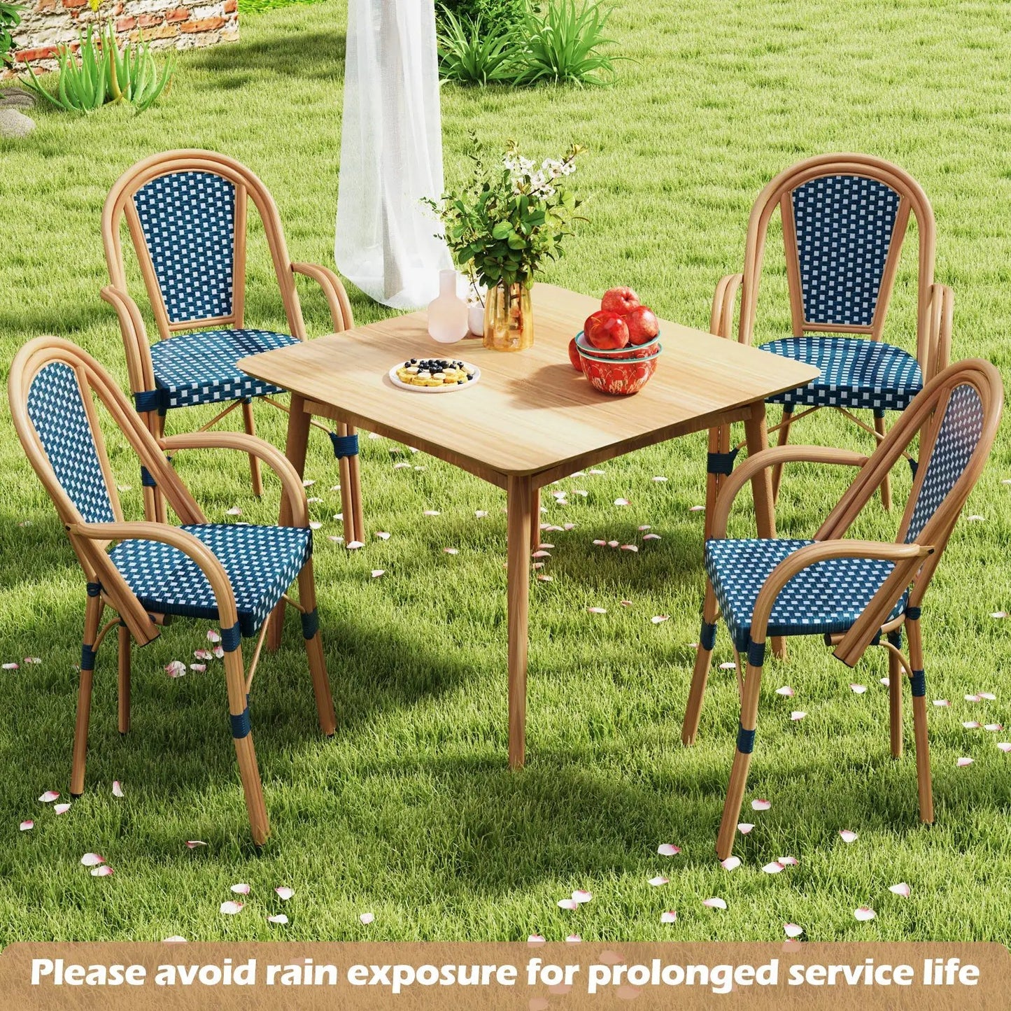 Hand-Woven PE Wicker Outdoor French Bistro Chairs Set of 2-Blue - Tampa Home & Garden Store