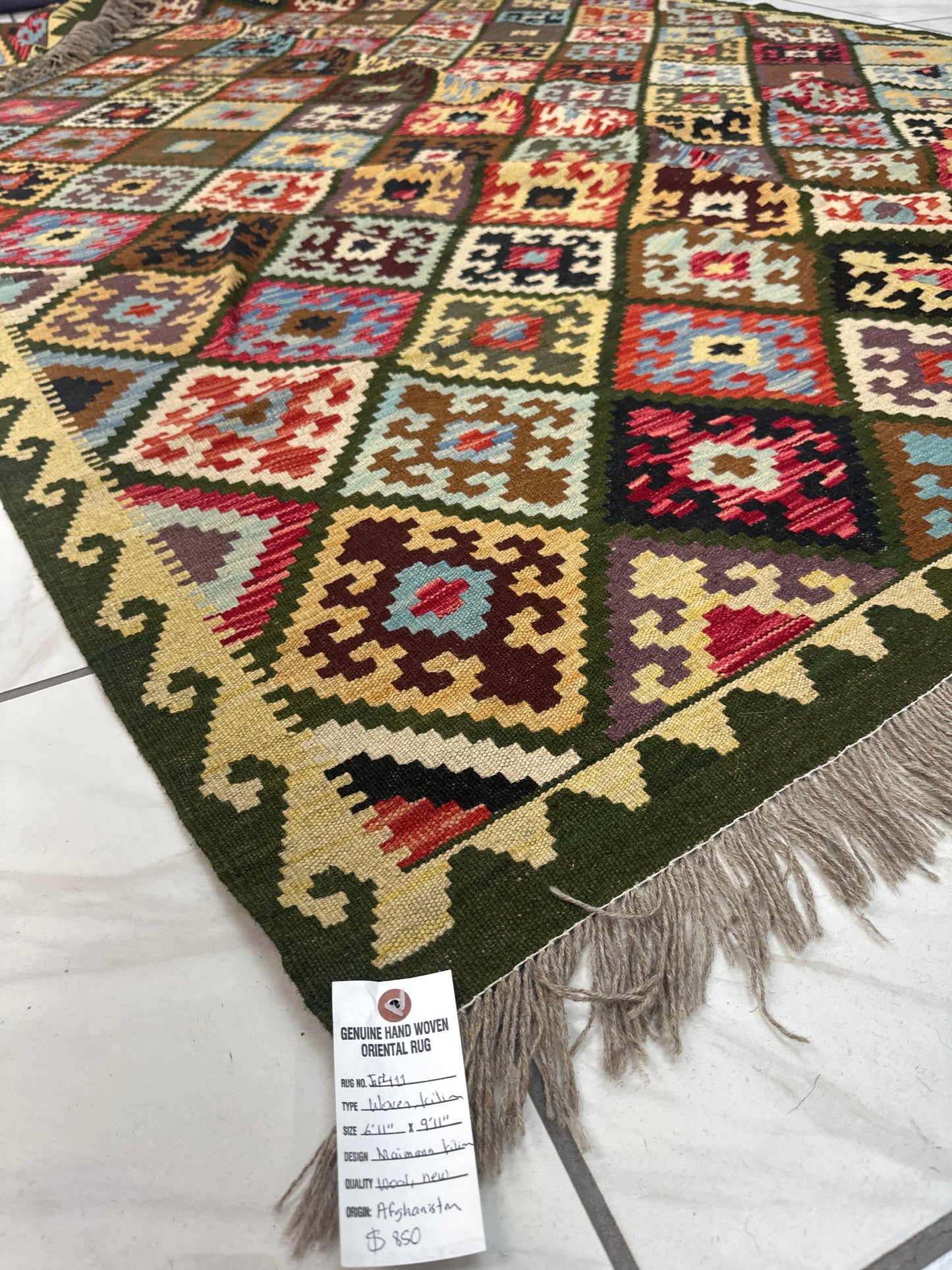 Hand-knotted Afghani Wool Kilim Rug 6’11”x9’11” - Tampa Home & Garden Store