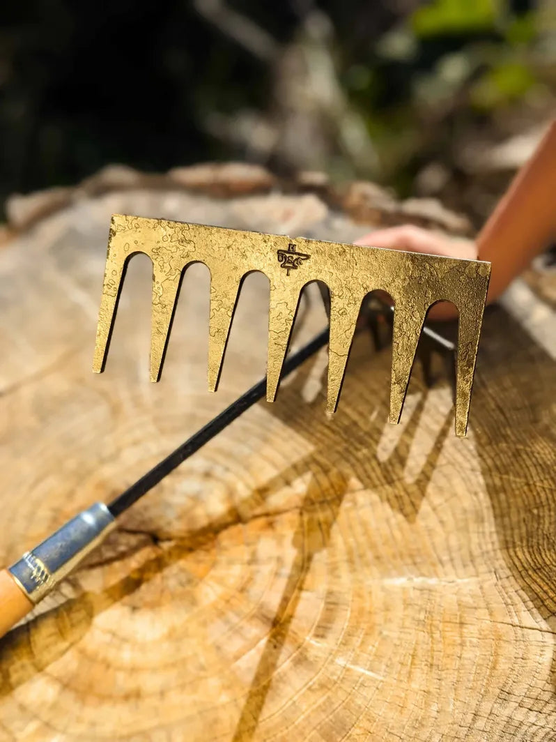 Hand Rake hand forged brass garden tool by Homestead Iron, LLC Cultivating Tools on Tampa Home & Garden Store