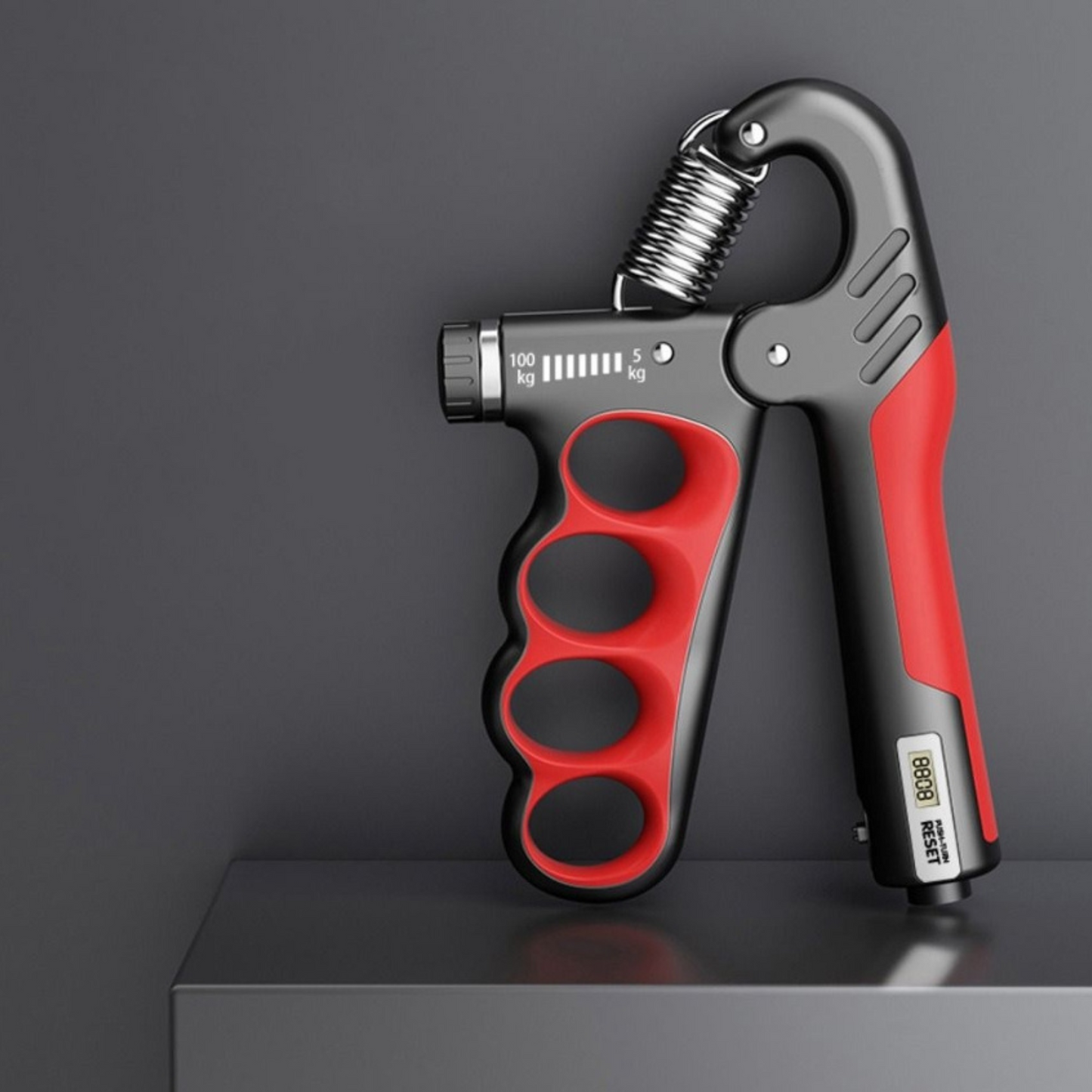 Adjustable grip strengthener with digital counter, black and red hand exerciser with spring on Tampa Home & Garden Store