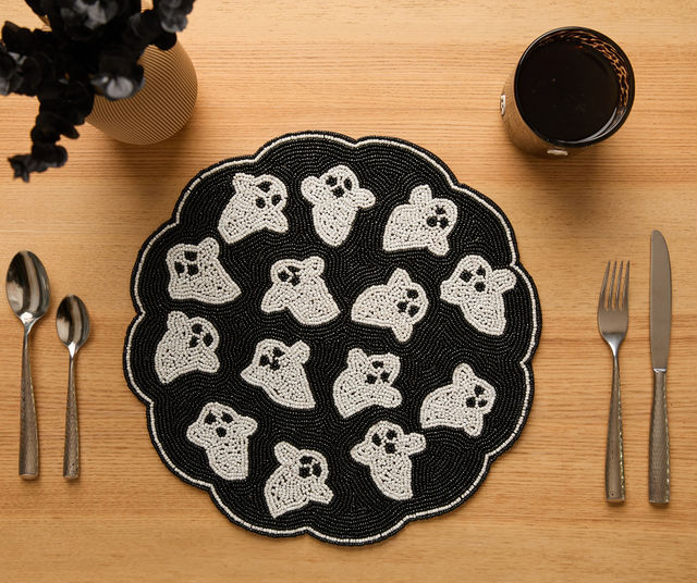 Handmade Beaded Ghost Placemat Halloween Table Decor Spooky Bead Table Mat Cute Ghost Centerpiece Goth Holiday Decoration - Tampa Home & Garden Store