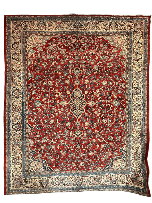 Antique handmade Persian Mahal rug 10x12 ft with red field and ivory border Rugistan on Tampa Home & Garden Store