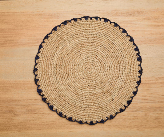 Handwoven Aura Blue Edge Placemat - Rustic Woven Raffia Tabletop Decor - Tampa Home & Garden Store