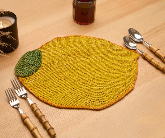 Handwoven Lemon Placemat – Raffia Fruit Shaped Table Mat, Summer Table Decor - Tampa Home & Garden Store