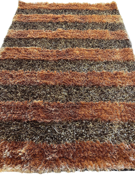 Handwoven shag rug in warm multi-tone brown stripes, 2 inch pile, 4x6 Rugistan area rug on Tampa Home & Garden Store