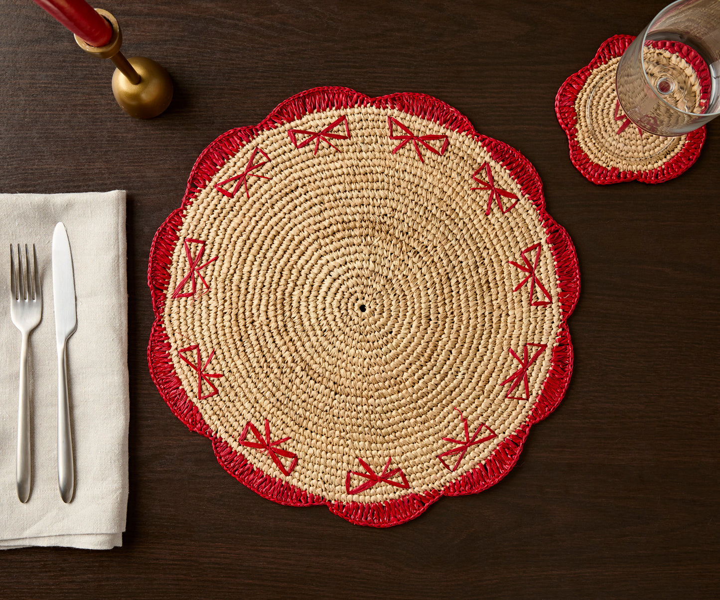 Handwoven Raffia Fringe Coaster by Payton James – Bohemian Candle Mat, Rustic Table Decor, Natural Raffia Palm - Tampa Home & Garden Store