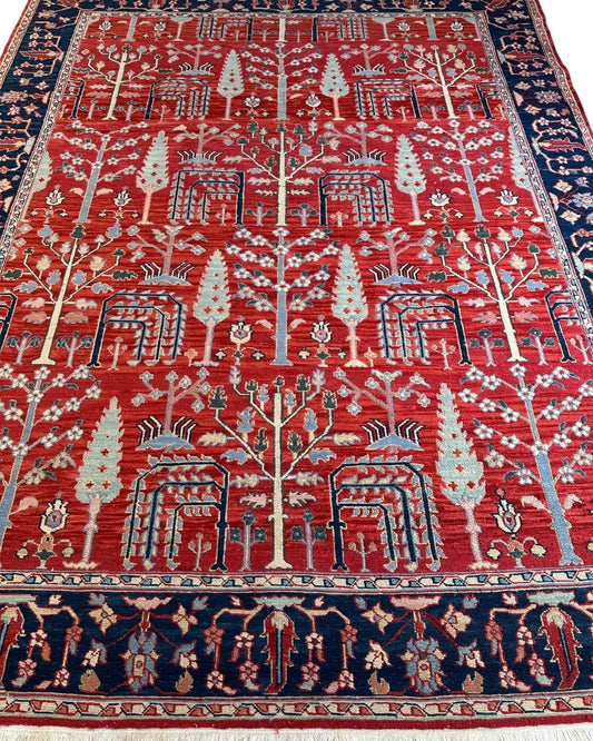Area Rug Rugistan handwoven soumak wool multicolor with red field and stylized trees, 8x10 on Tampa Home & Garden Store