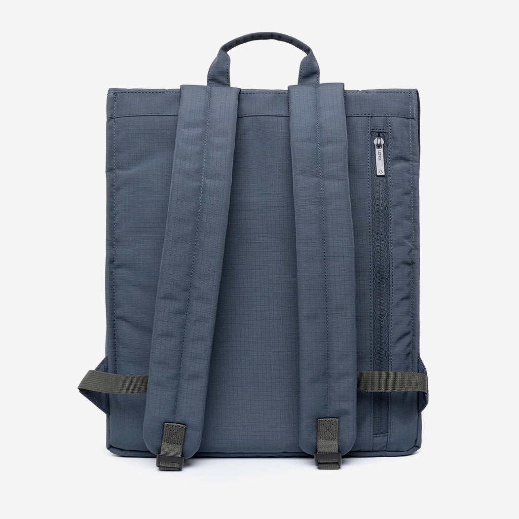 Blue Lefrik USA Handy XL Backpack Maibon Vandra with Laptop back view, padded straps, top handle on Tampa Home & Garden Store