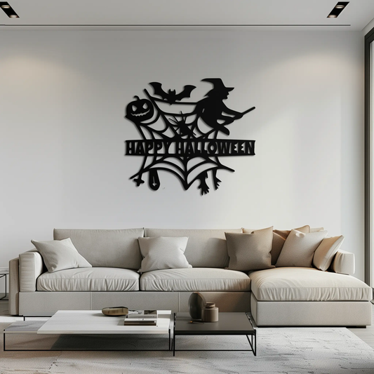Happy Halloween Metal Wall Art - Witch & Web Design- KAF280 - Tampa Home & Garden Store