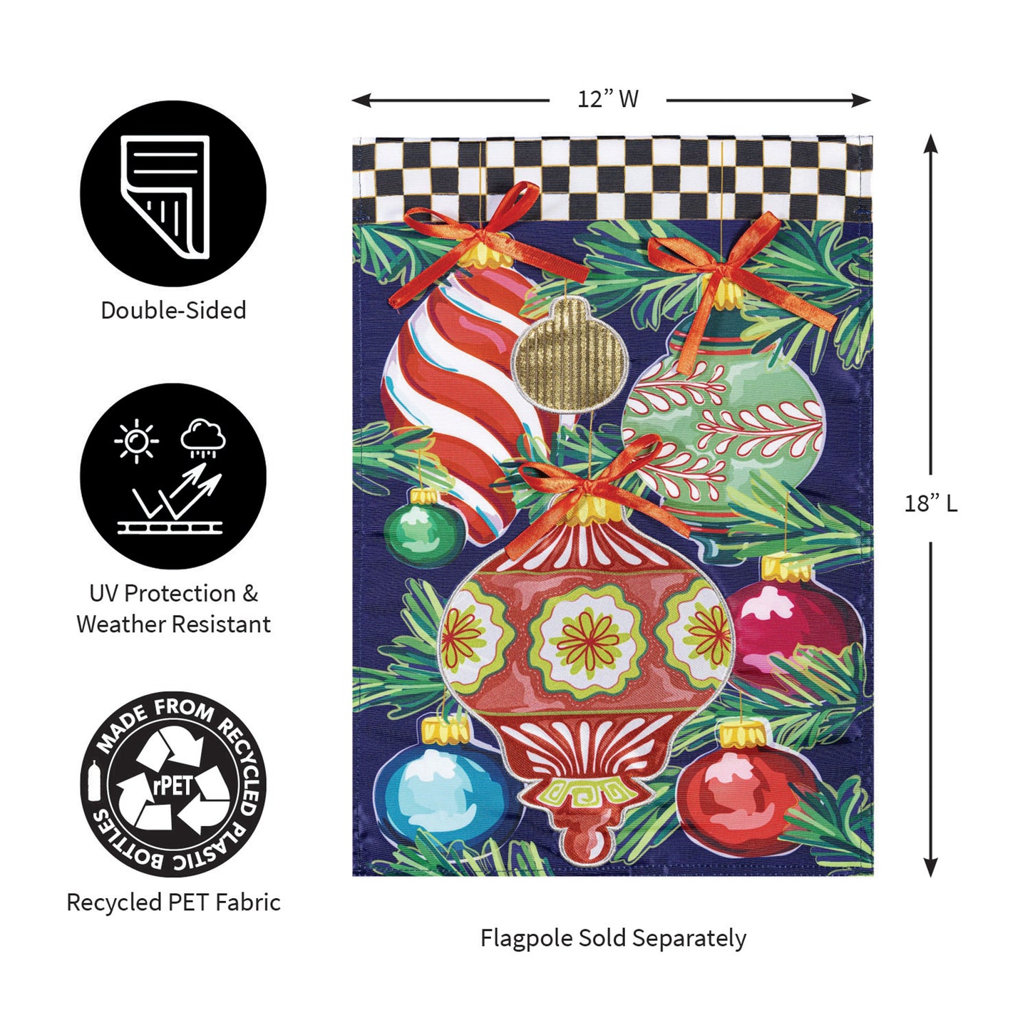 Happy Holidays Ornaments Applique Garden Flag - Tampa Home & Garden Store