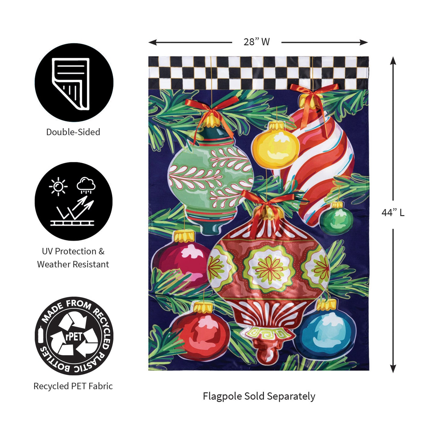 Happy Holidays Ornaments Applique House Flag - Tampa Home & Garden Store