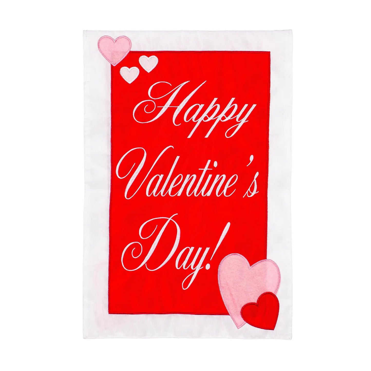Happy Valentine's Garden Flag with red panel and pink hearts by Evergreen Enterprises on Tampa Home & Garden Store