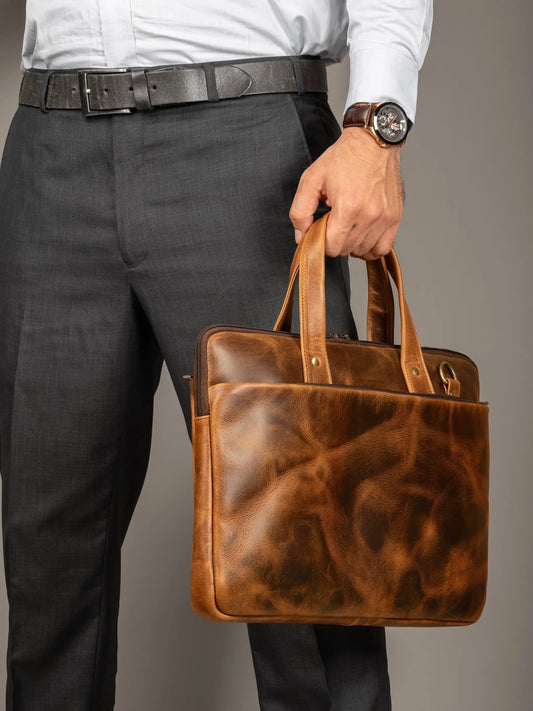 Harbor Leather Laptop Briefcase Tan by Classy Leather Bags, tan leather laptop case with handles on Tampa Home & Garden Store