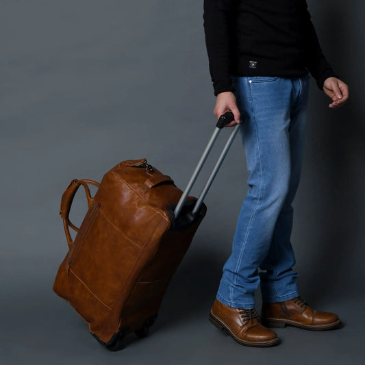 Harbor Leather Trolley Carry-On Duffle Bag brown leather with wheels by Classy Leather Bags on Tampa Home & Garden Store
