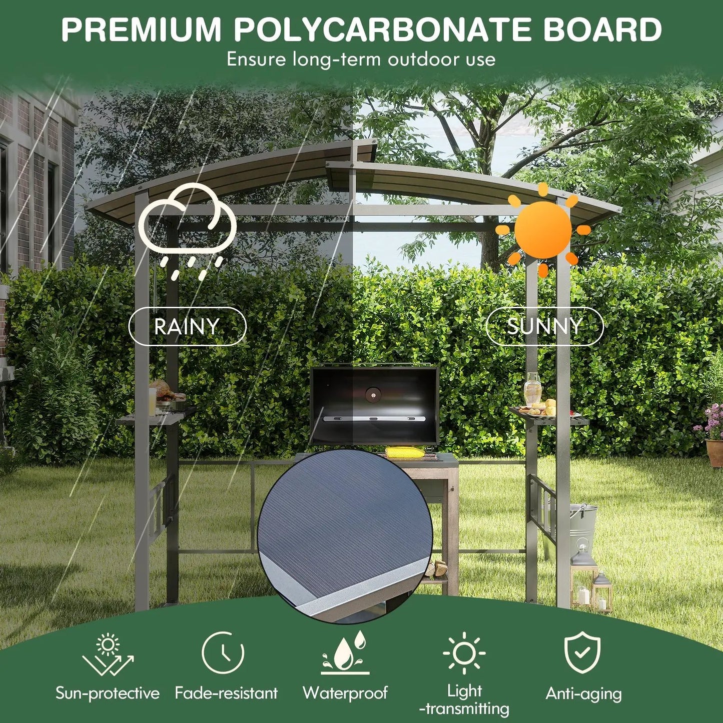 Hardtop grill gazebo gray frame with vented roof and side shelves DirectDeals on Tampa Home & Garden Store