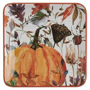Harvest Home Square Plate ceramic fall decor with pumpkin, bird & orange rim by The Country Christmas Loft on Tampa Home & Garden Store