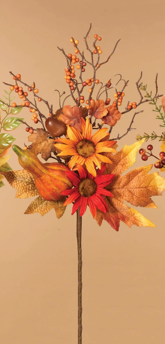Harvest Pick 14 Inch Autumn Decor Style C with orange sunflowers, autumn leaves and berry sprigs on Tampa Home & Garden Store